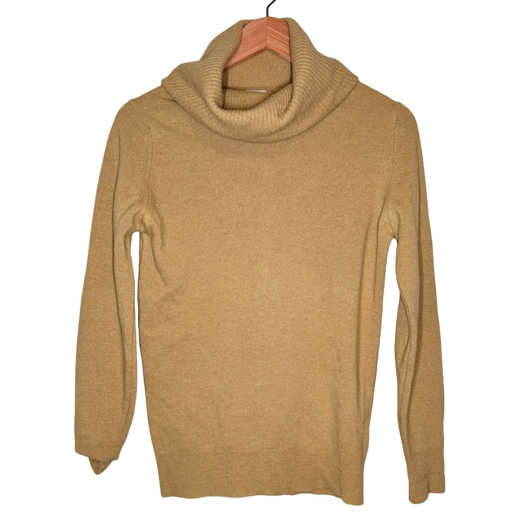 Vintage Darlene Cowl Turtle Neck Sweater Tan S Lambswool Fur Old Money Chic USA